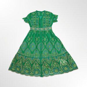 Chicwish Emerald Green Cutwork Embroidery Midi Dress - M